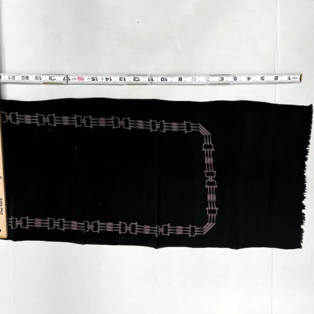 Celine silk scarf rayon length 47" x10" Authentic Black gold logo Fringe ( 47) - Picture 6 of 7